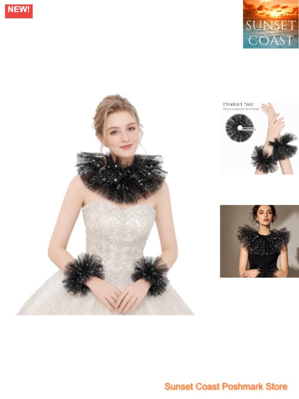 Victorian Ruffle Collar Wrist Cuffs Set Layered Tulle Cosplay Accessory